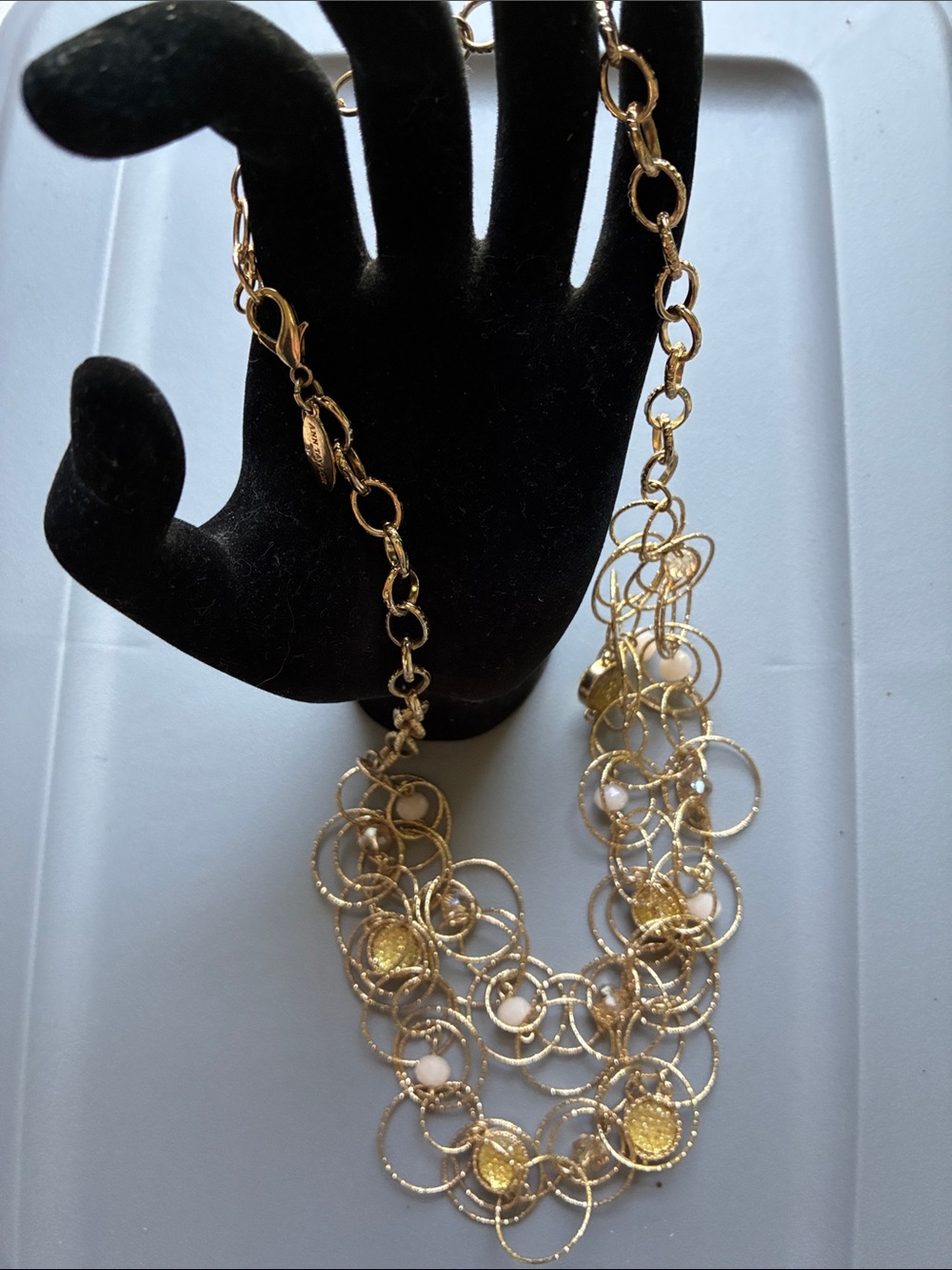 Ann Taylor Gold Multi-Ring Necklace with Pearlescent Beads